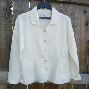 Vintage Flax Cream Button-Up Linen Jacket Blazer Rounded Collar Size S